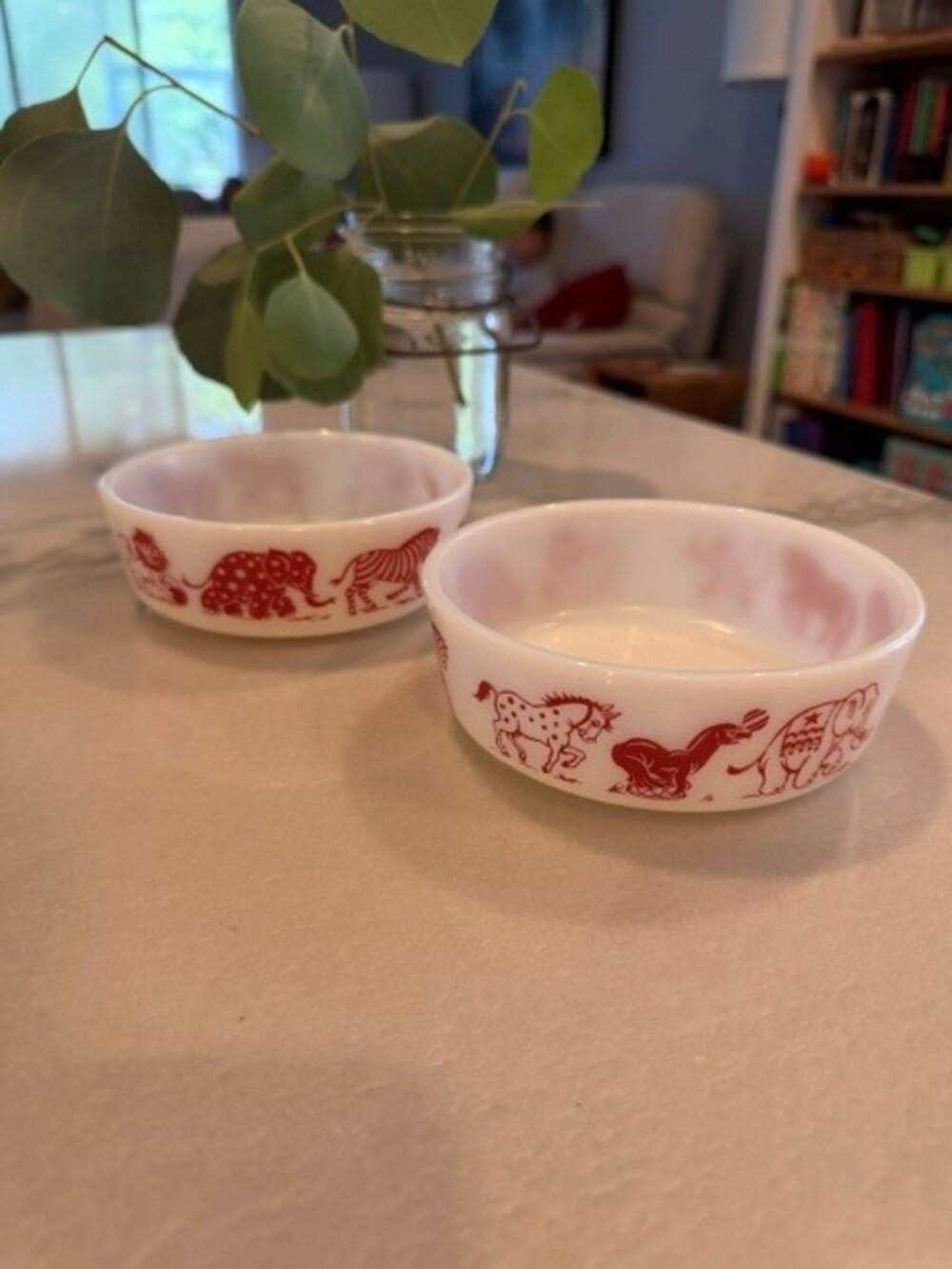Vintage Hazel Atlas Circus Animals Milk Glass Child’s Bowls Set of 2